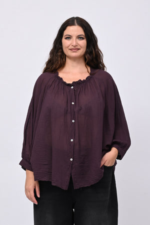 Camicia mussola stropicciata - Melanzana