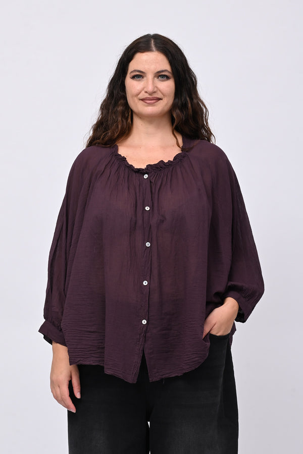 Camicia mussola stropicciata - Melanzana