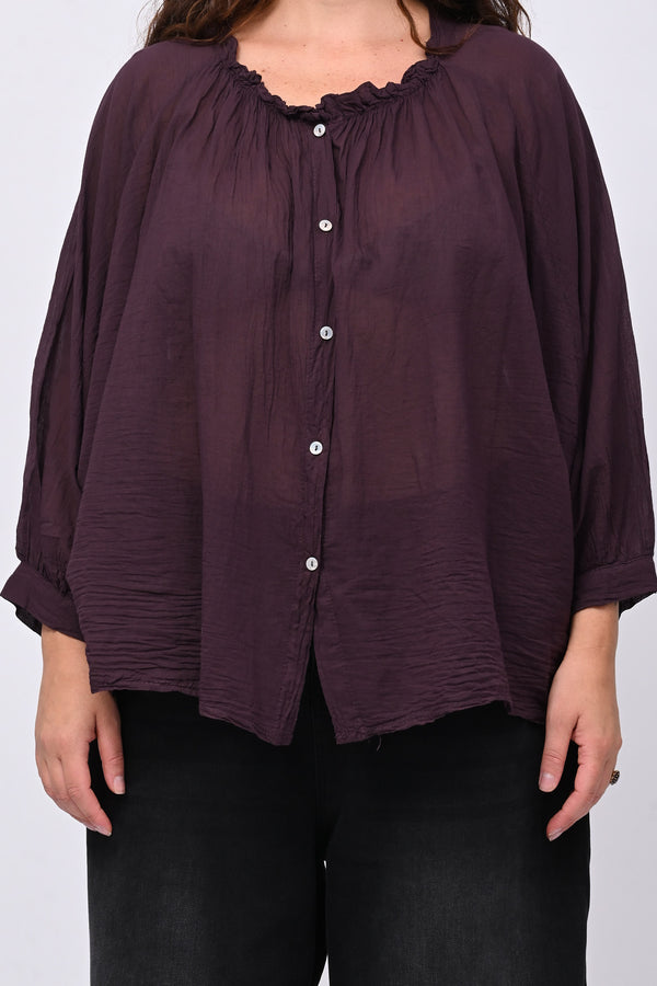 Camicia mussola stropicciata - Melanzana