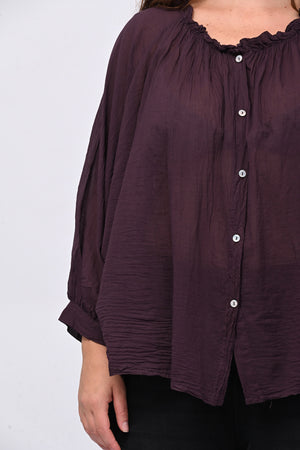 Camicia mussola stropicciata - Melanzana