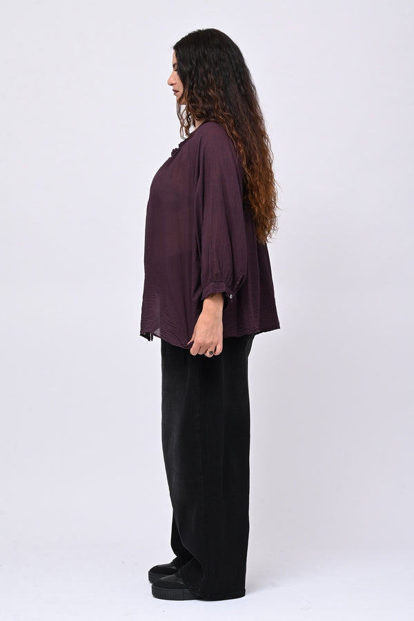 Camicia mussola stropicciata - Melanzana