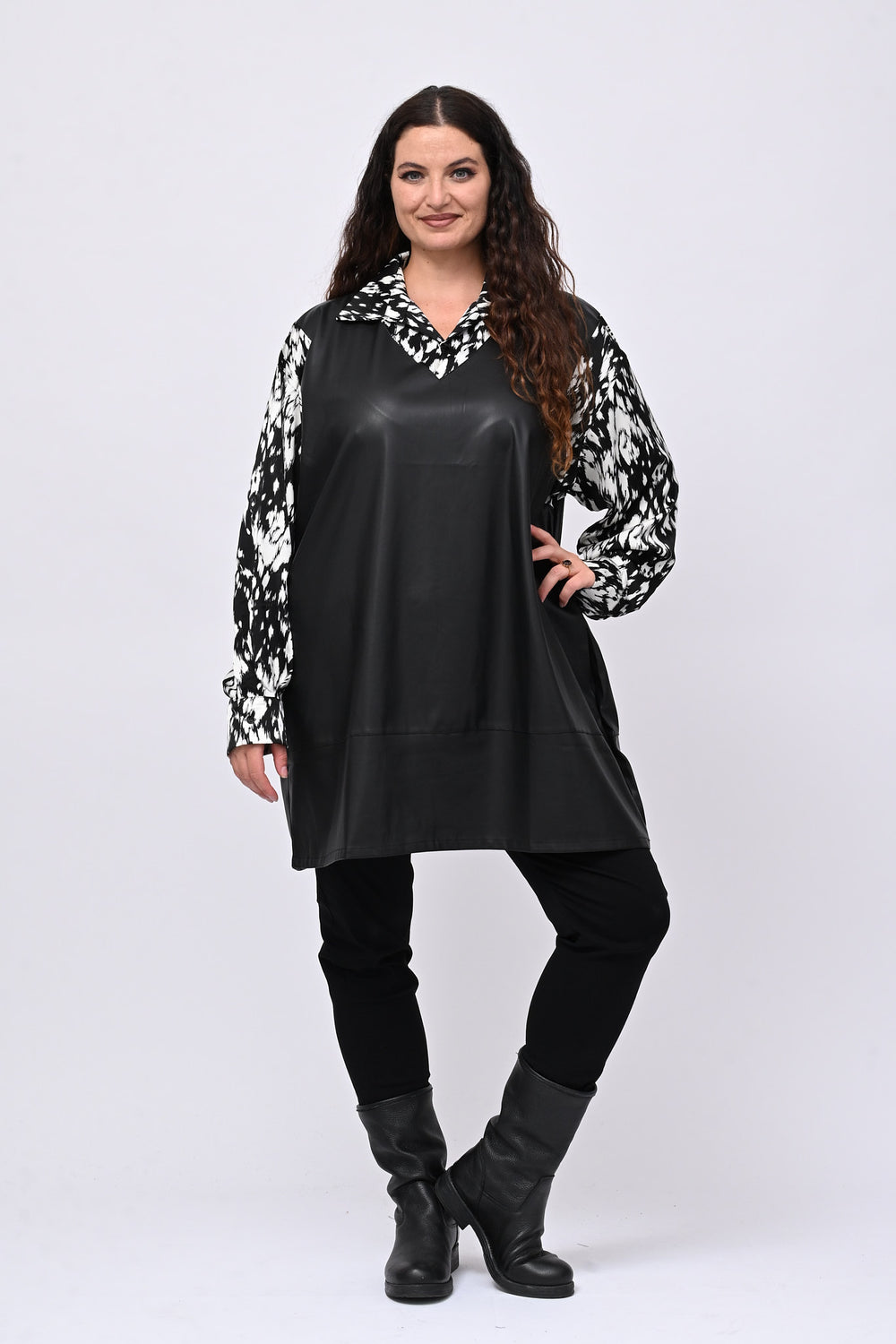 Abito-camicia ecopelle - Nero
