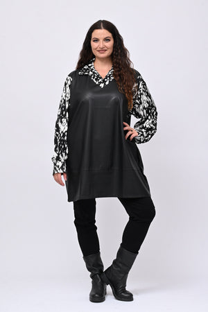 Abito-camicia ecopelle - Nero