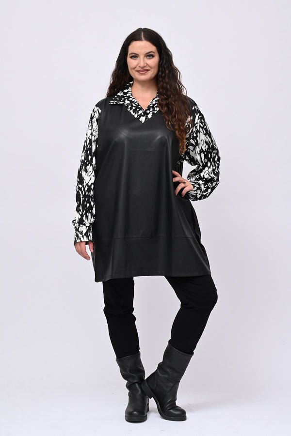 Abito-camicia ecopelle - Nero
