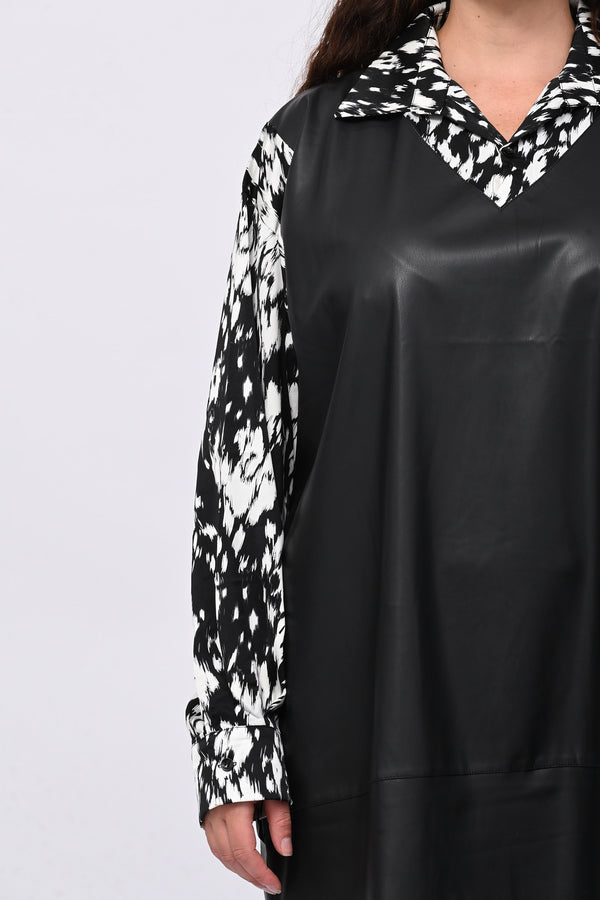 Abito-camicia ecopelle - Nero