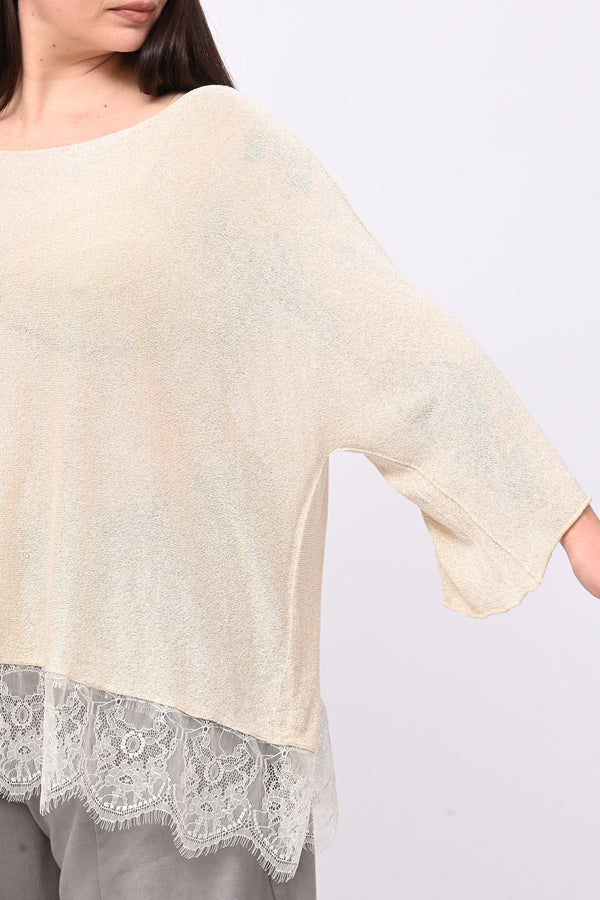 Maglia lurex pizzo - Oro