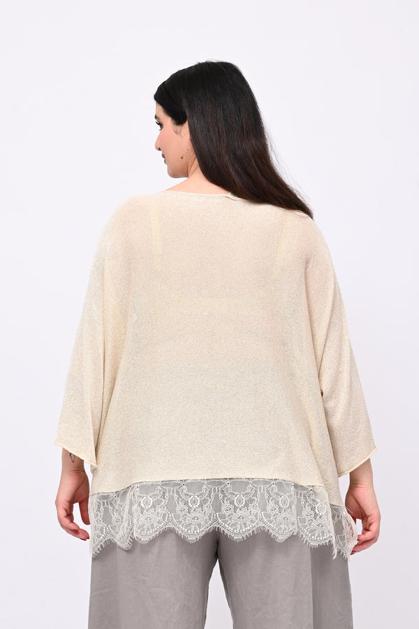 Maglia lurex pizzo - Oro