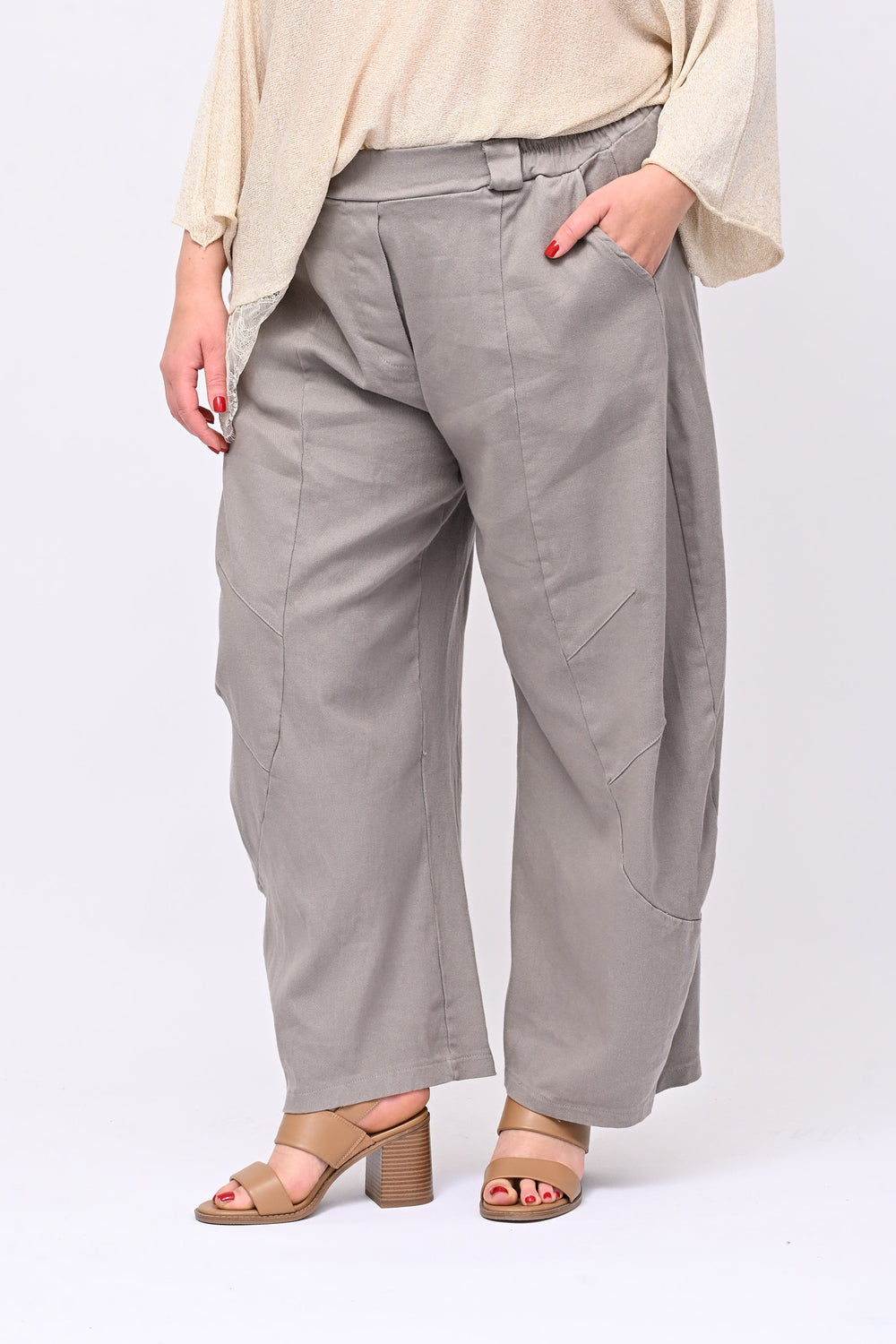 Pantalone crop jeansato - Fango