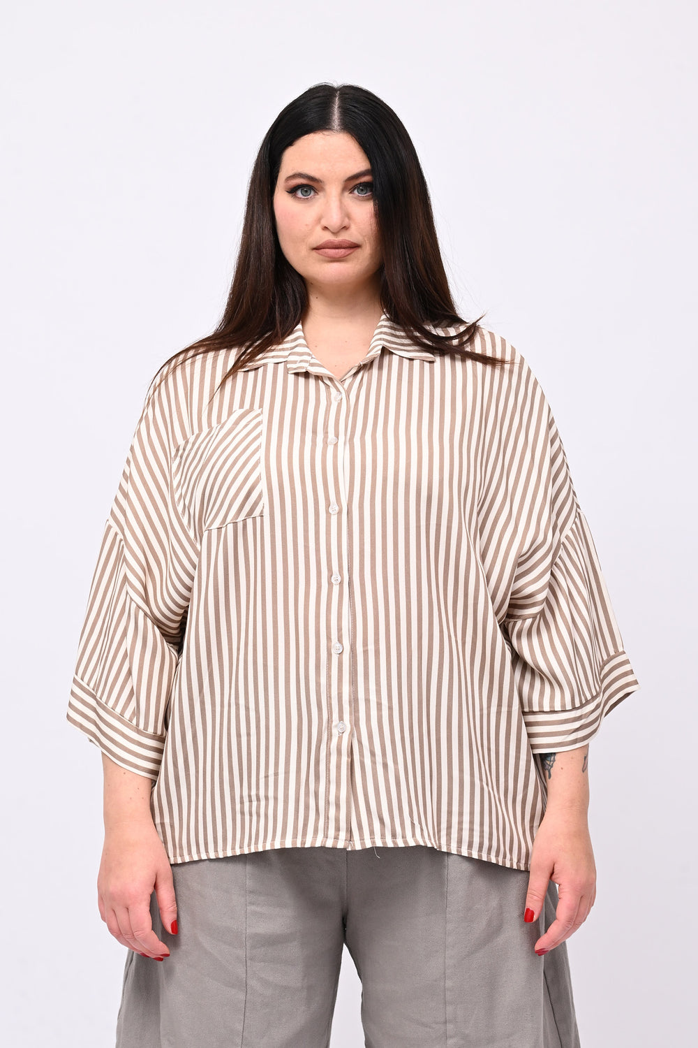 Camicia viscosa righe - Fango