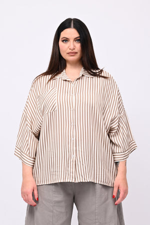 Camicia viscosa righe - Fango