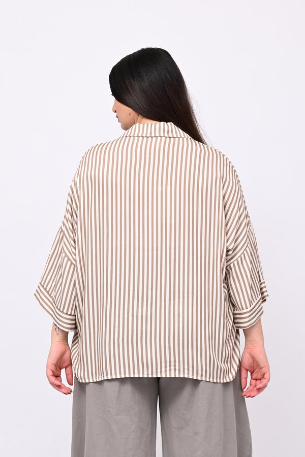 Camicia viscosa righe - Fango
