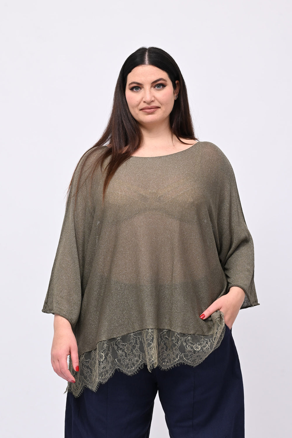 Maglia lurex pizzo - Verde militare