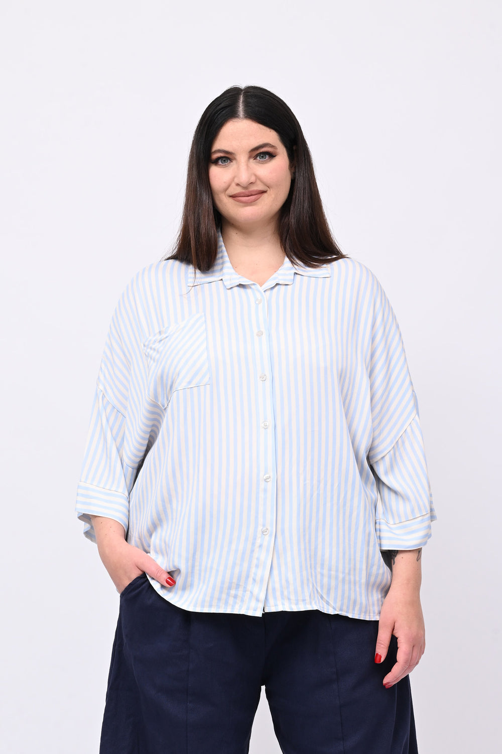 Camicia viscosa righe - Cielo