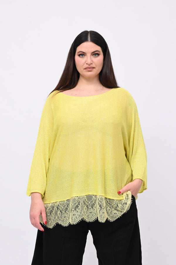 Maglia lurex pizzo - Verde lime