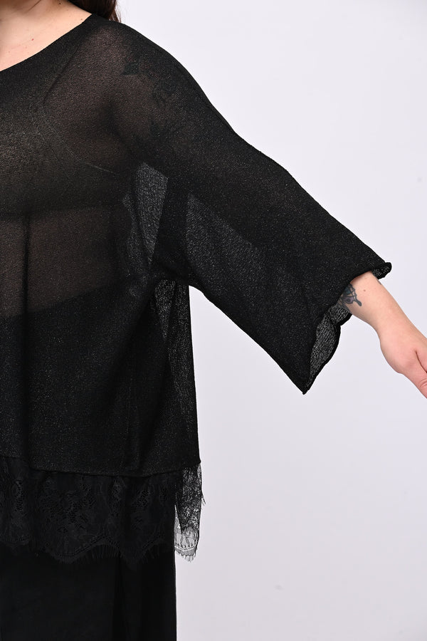 Maglia lurex pizzo - Nero