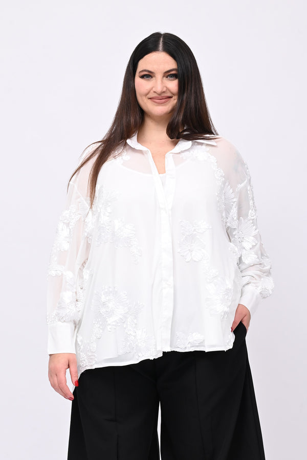 Camicia tulle ricamo - Bianco