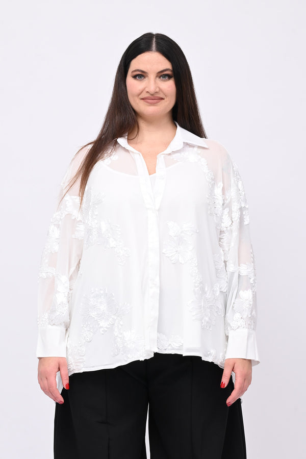 Camicia tulle ricamo - Bianco