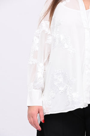 Camicia tulle ricamo - Bianco