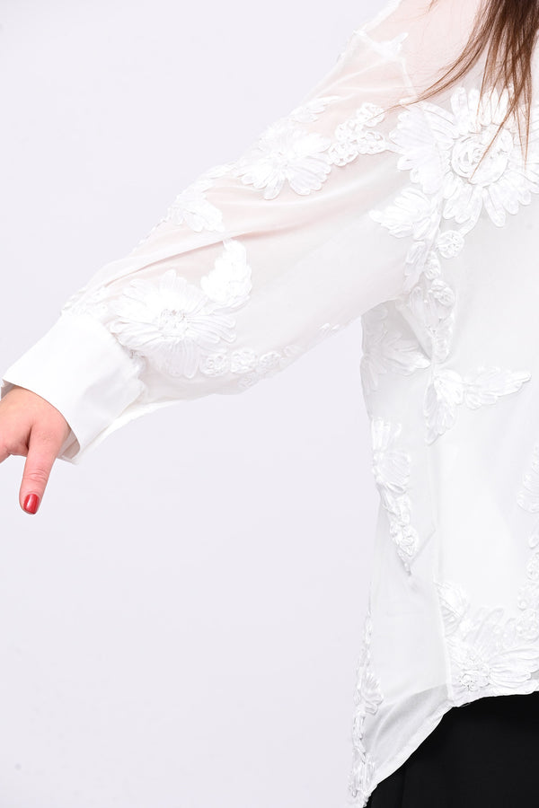 Camicia tulle ricamo - Bianco