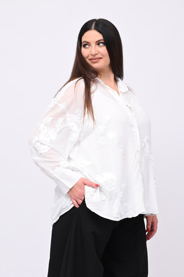 Camicia tulle ricamo - Bianco