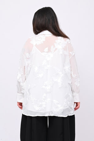 Camicia tulle ricamo - Bianco