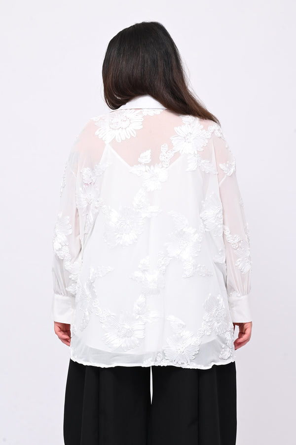 Camicia tulle ricamo - Bianco