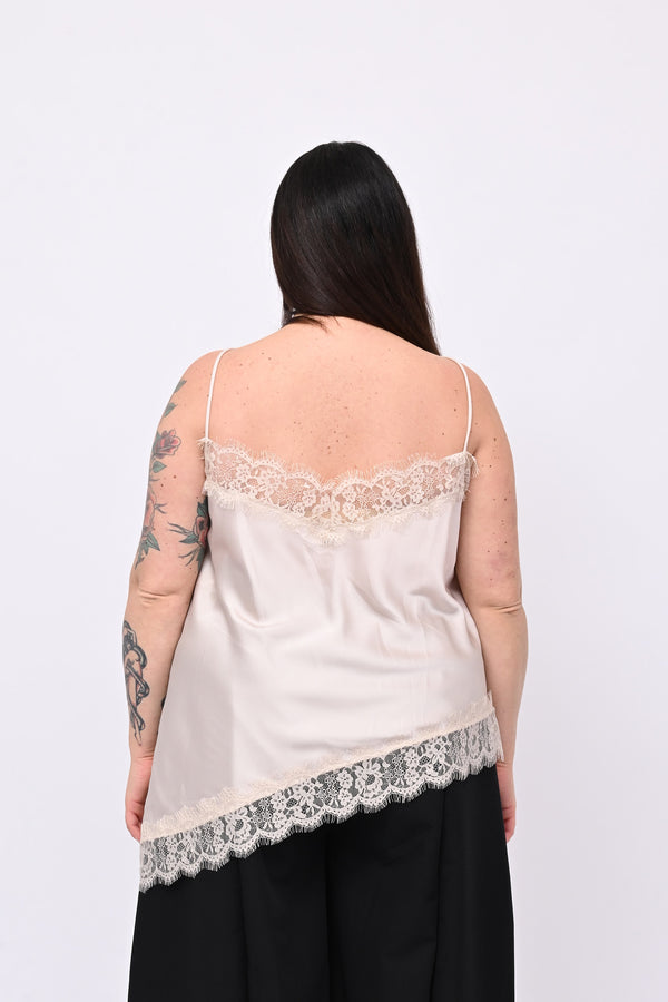 Top raso punta e pizzo - Avorio