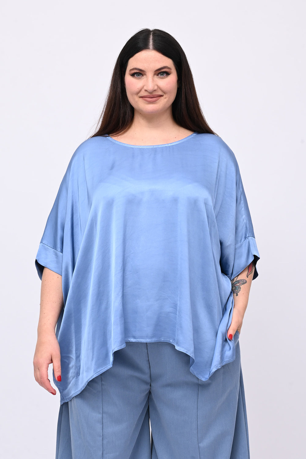 Blusa over raso - Celeste polvere
