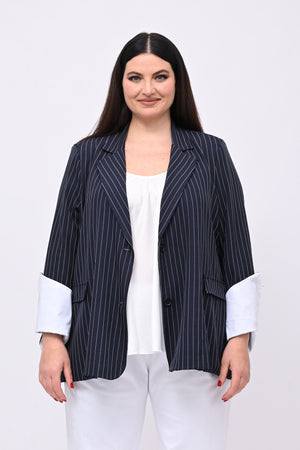 Giacca gessata polsone - Blu