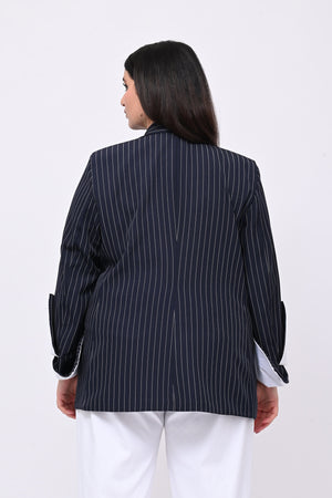 Giacca gessata polsone - Blu