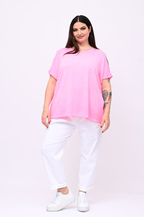 T-shirt over bulloni - Fuxia