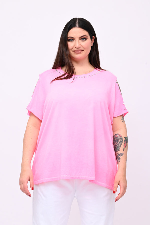 T-shirt over bulloni - Fuxia