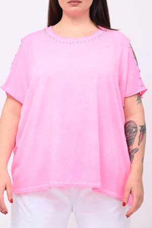 T-shirt over bulloni - Fuxia