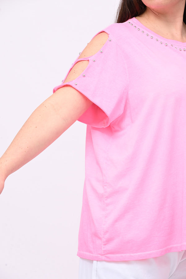 T-shirt over bulloni - Fuxia