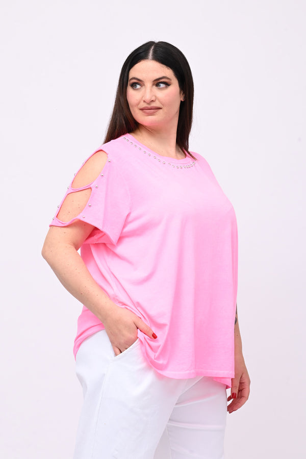 T-shirt over bulloni - Fuxia