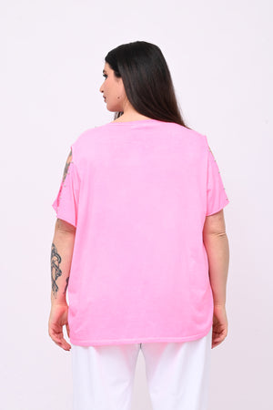 T-shirt over bulloni - Fuxia
