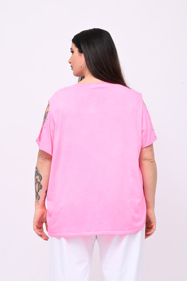 T-shirt over bulloni - Fuxia