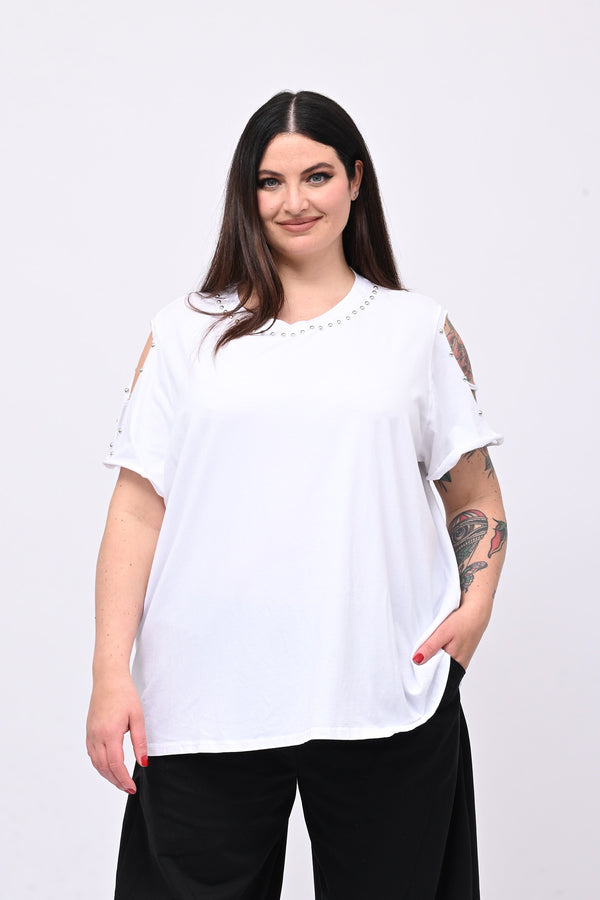 T-shirt over bulloni - Bianco