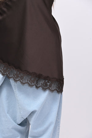 Top raso punta e pizzo - Moro