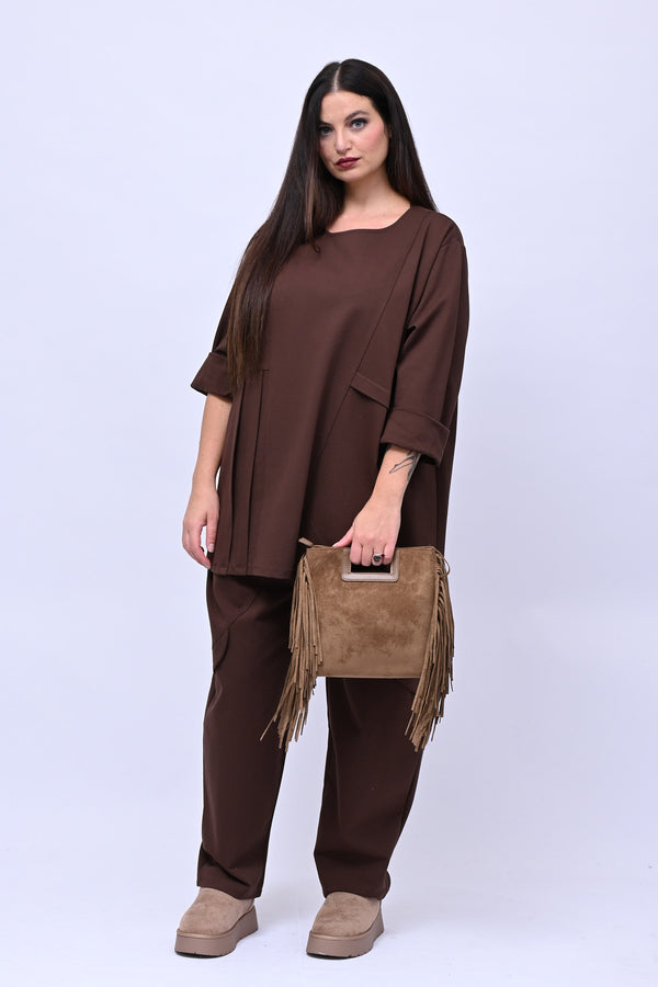 Borsa a mano frange - Cognac
