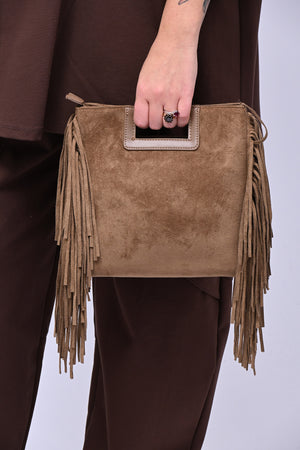 Borsa a mano frange - Cognac