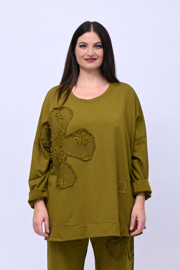 Completo felpa fiore - Oliva