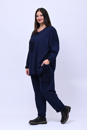 Completo felpa fiore - Blu