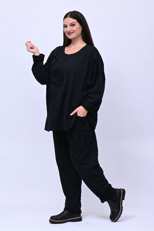 Completo felpa fiore - Nero