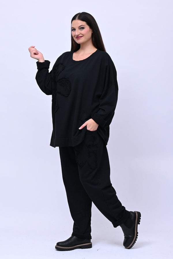 Completo felpa fiore - Nero