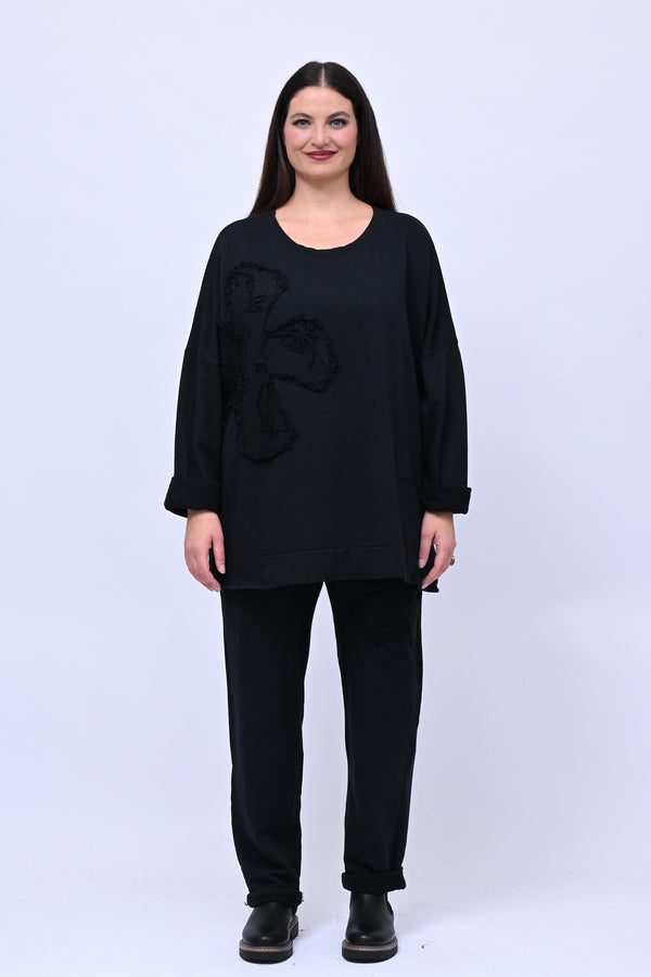 Completo felpa fiore - Nero