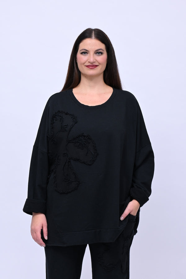 Completo felpa fiore - Nero