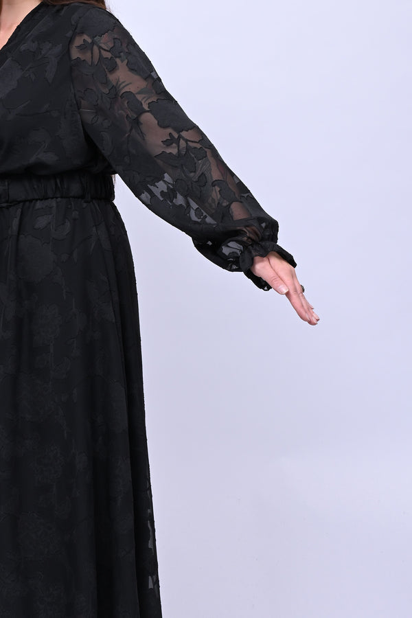 Abito incrocio damascato - Nero