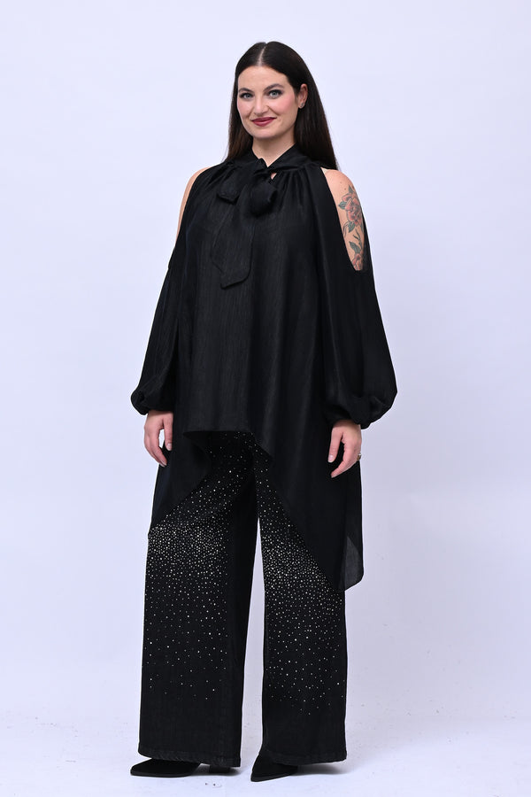 Jeans palazzo strass - Nero