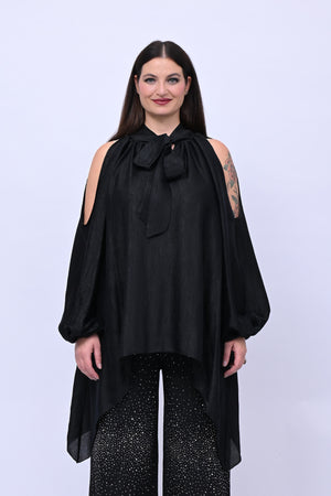 Maxi blusa spalle scoperte - Nero